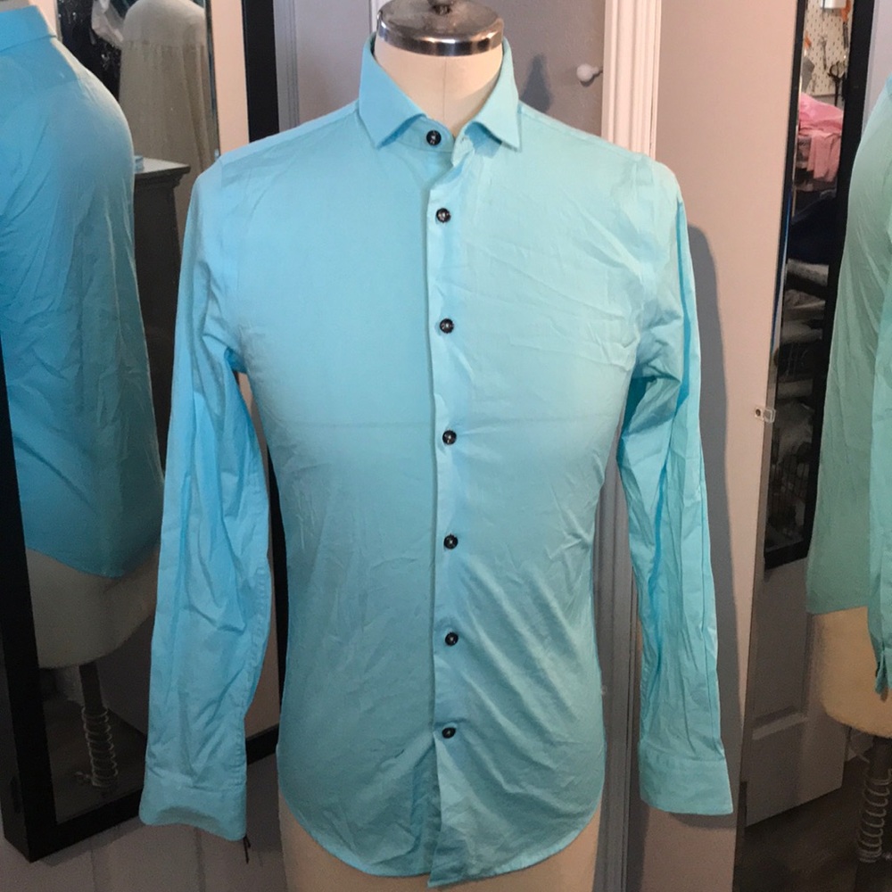 Express cyan aqua fitted 1mx button down